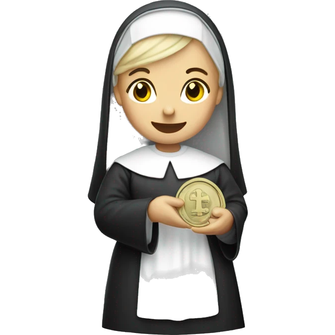 A blonde nun holding a dime 10 cent piece emoji