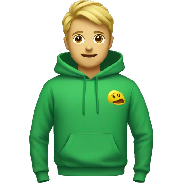 Green sweatshirt says SHIZ emoji