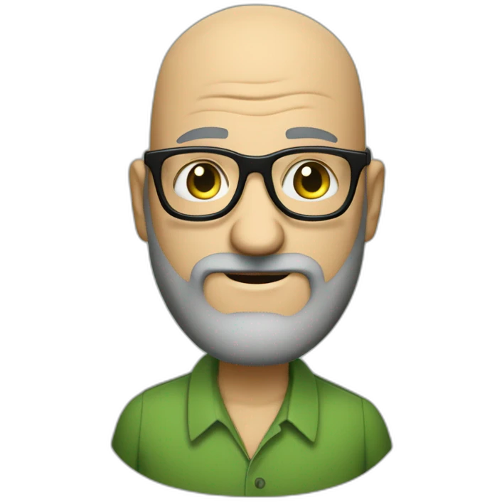 mid aged bald jewish man with a scruff in rectangular black glasses and green button up shirt emoji