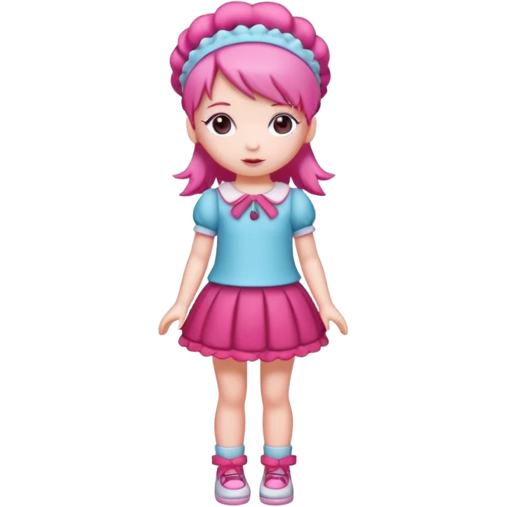 Isolated details illustration modern raspberry torte doll figurine full body with pink hair and a raspberry hairband standing emoji