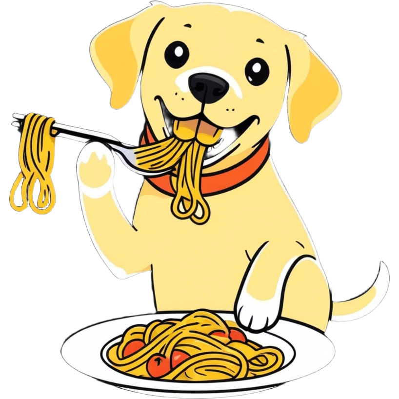 Labrador che mangia un piatto di pasta emoji