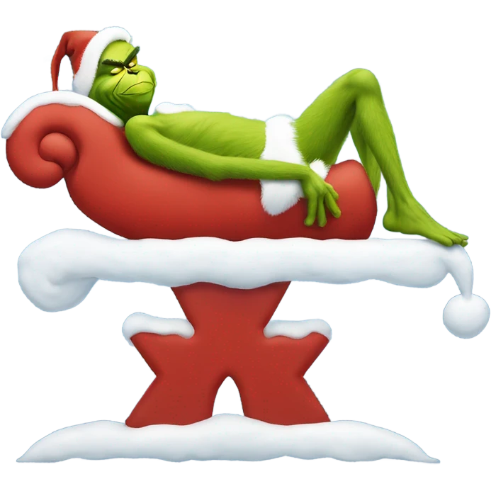 The Grinch laying on a large plus sign emoji