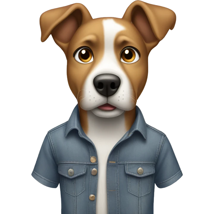 A dog wearing a grey shirt and blue jeans who has he’s hands in his pocket emoji