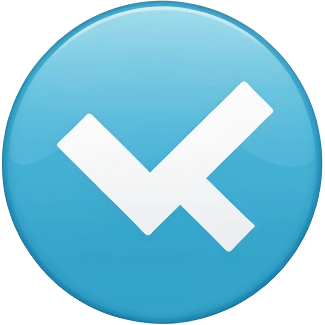 A small solid cyan-blue circle with a centered bright white check mark, clean and minimal, symbolizing trust and distinction emoji