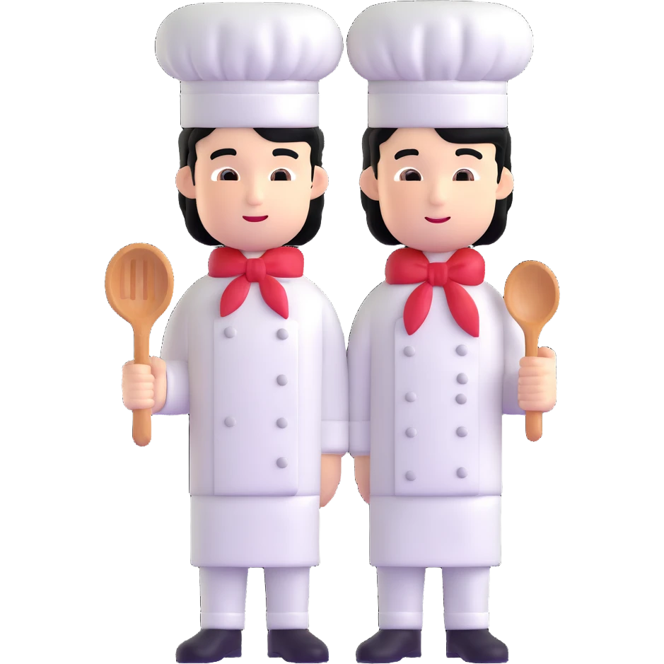 a man with black hair in a chef's suit emoji