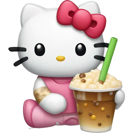 Hello kitty holding boba emoji