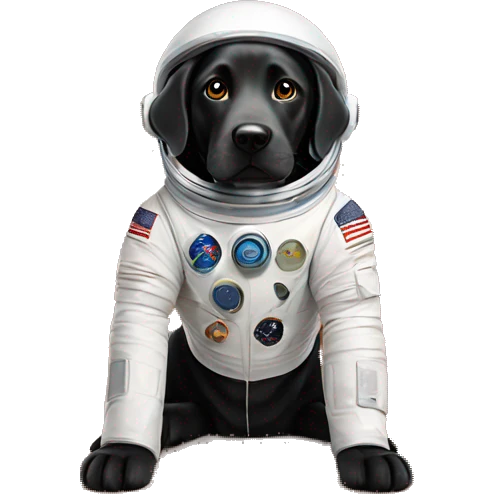 happy black labrador in Mars spacesuit emoji