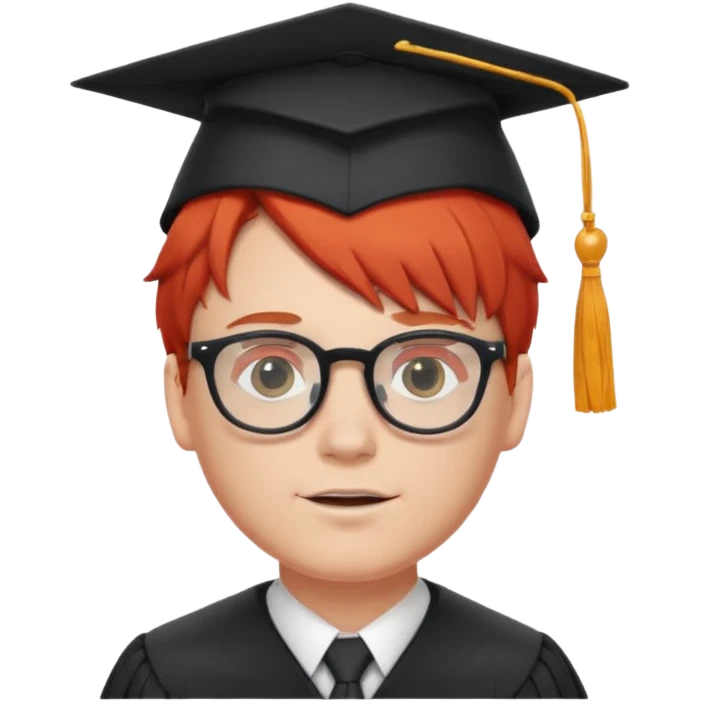 big white boy with red hair and glasses in graduation cap emoji
