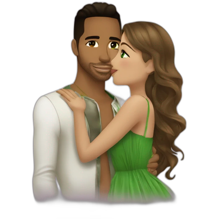 kiss-kiss romeo santos and girl green eyes and very long dark blond hair emoji