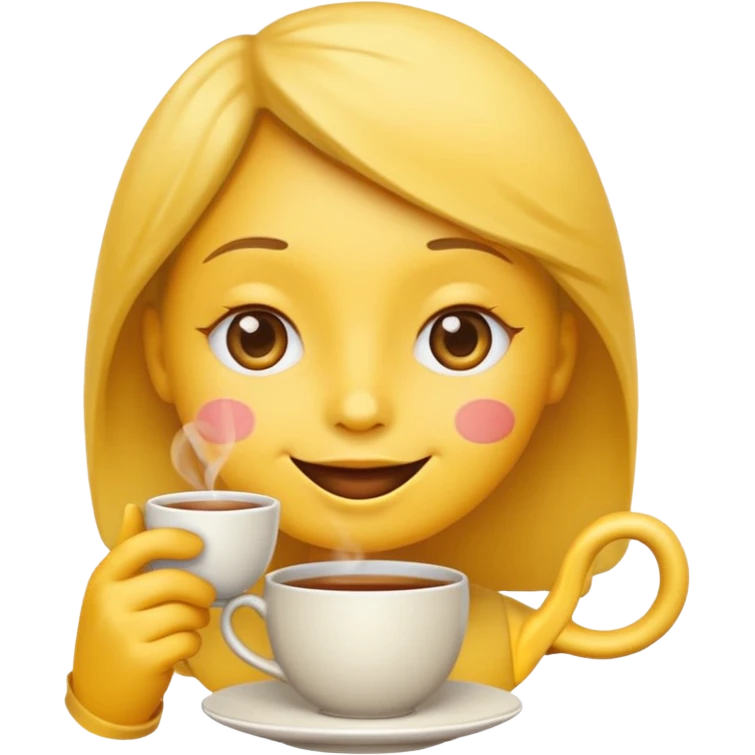 yellow emoji face, wide side eye, sipping tea emoji