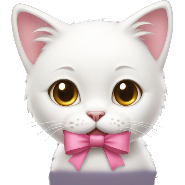 Cute white cat with a little pink bow emoji
