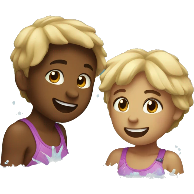 sticker without background, TWO CHILDREN SWIMMING IN THE LAKE, SPLASHING WATER emoji