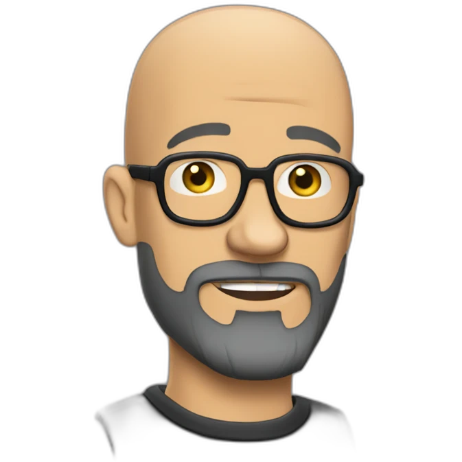 Tattooed bald man with beard and glasses, style Futurama emoji