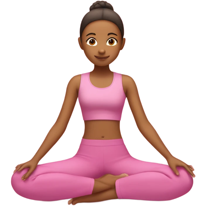 A 13 year old girl doing yoga with a pink top and pink pants and next to her she has a candle emoji