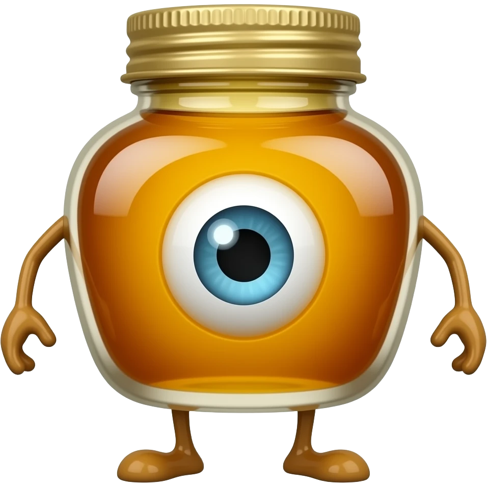 A honey bottle with one single eye and legs and arms emoji
