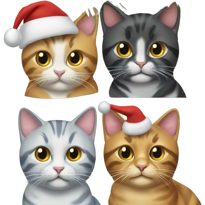 Four different cats sitting under a Christmas tree  emoji