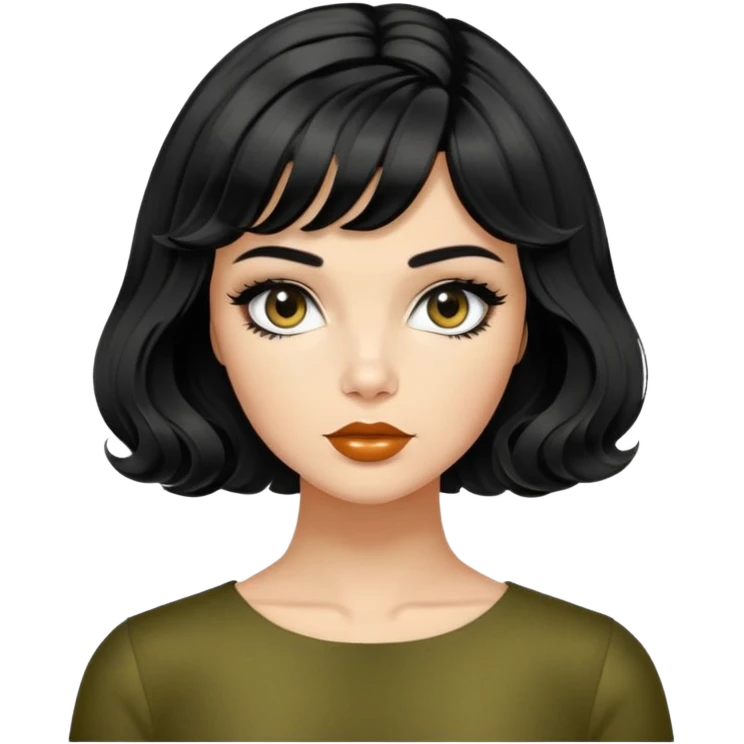 Alluring 1960's mod greek olive skin girl french shiny black wavy textured bob haircut tousled hair emoji