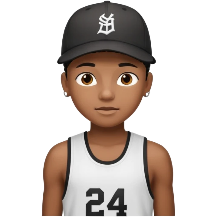 14-year-old Black boy, black cornrows, wearing a sports tank top and baseball cap emoji