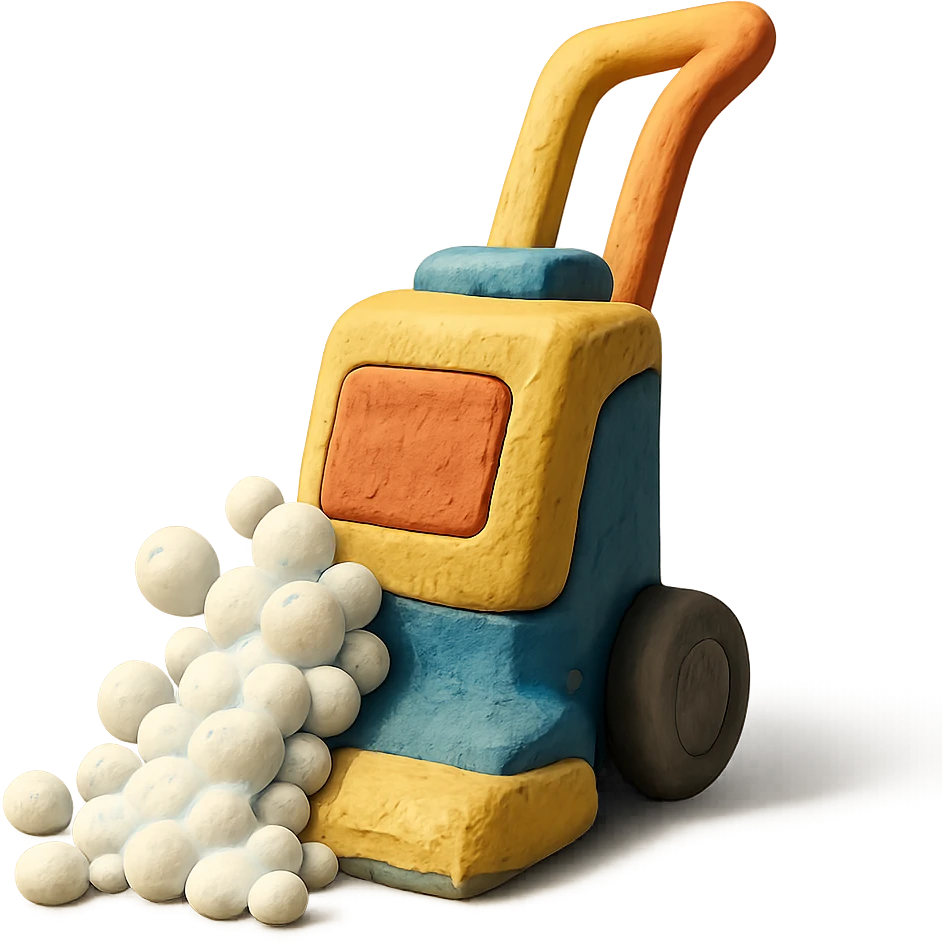 carpet shampooer in action, bubbles spilling out, no background emoji