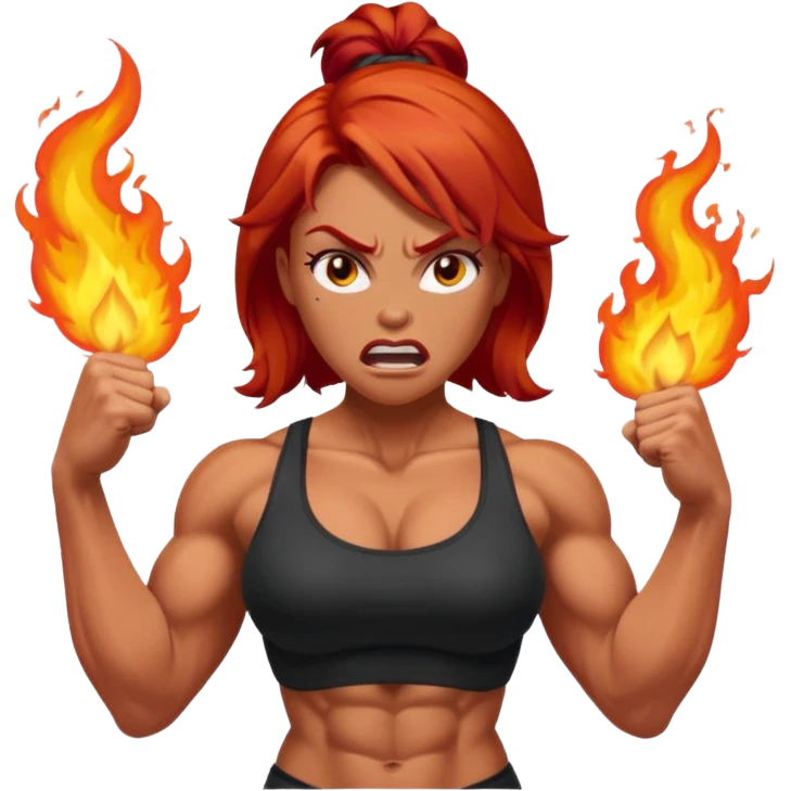 burning angry bodybuilder red haired woman emoji