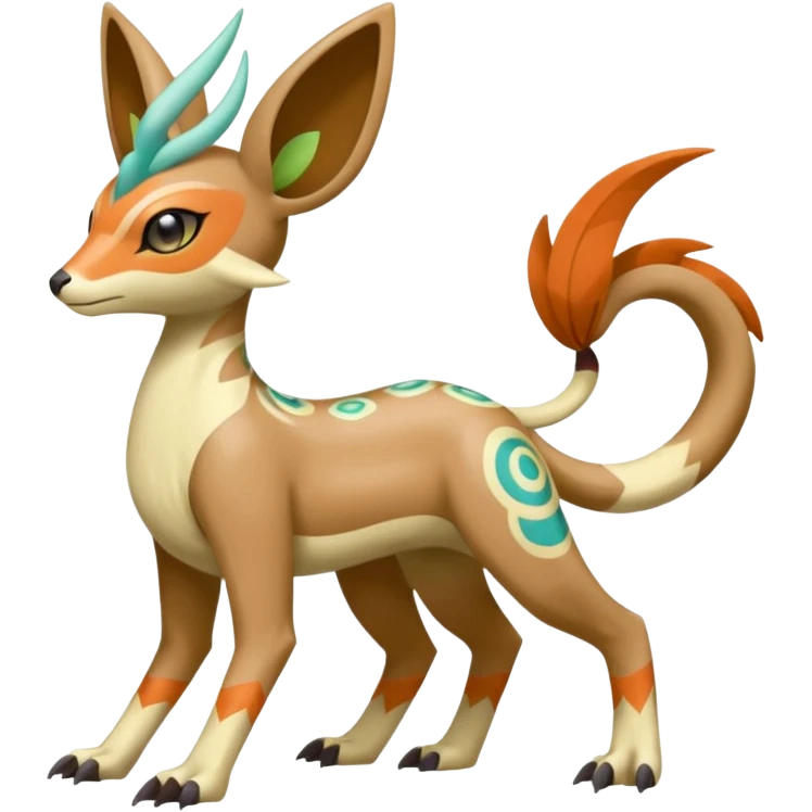 Tribal Colorful Exotic Fionbri-Trico-Kalon-Falvie-Vernid-Meloetta-Pokémon-Fakémon-Digimon-Spectrobe-hybrid-fusion, full body emoji