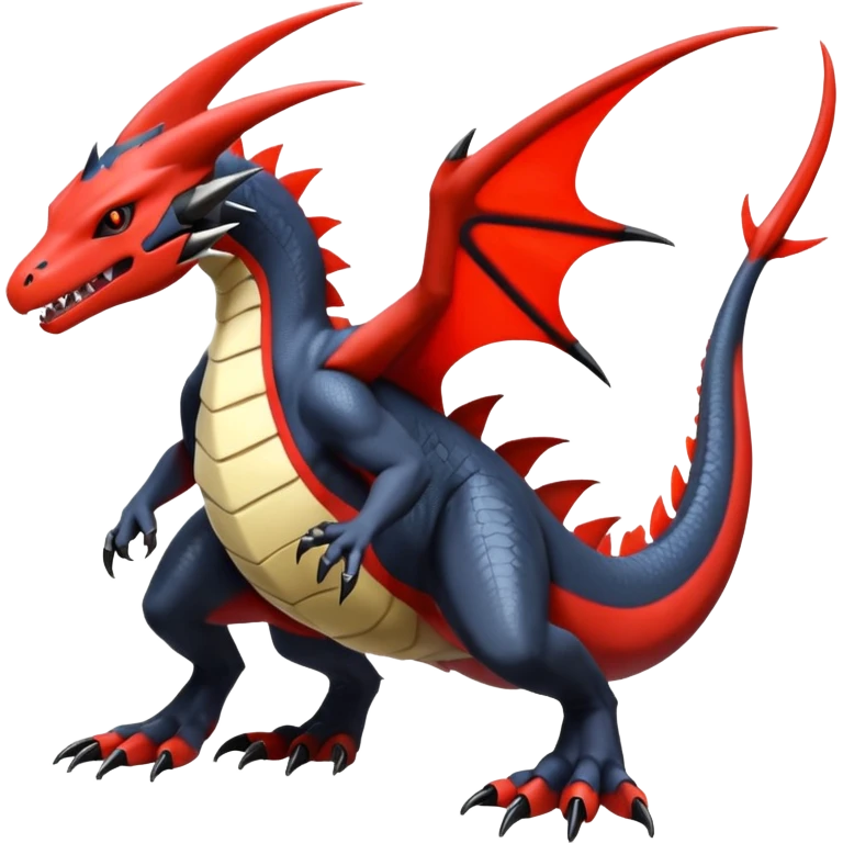 Handsome cool badass edgy Latias-Salandit-Gabite-Garchomp-Giratina-Pokémon-Fakémon-fusion-hybrid-creature, full body emoji