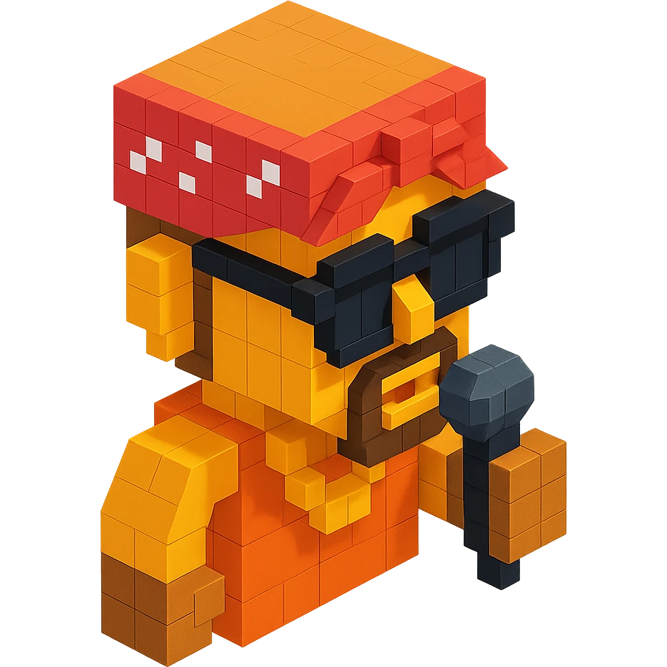 rapper inspired by 2Pac, wearing a bandana and sunglasses, holding a microphone, isometric view emoji