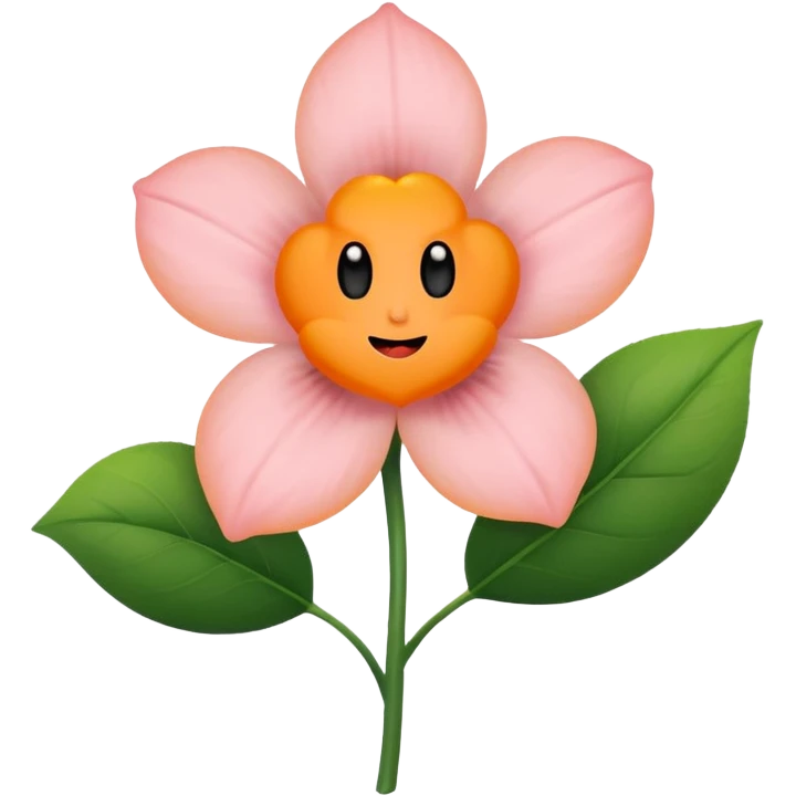 Green stem, white bud with black cartoony face: ;p. And six heart shaped yellowish orange petals emoji