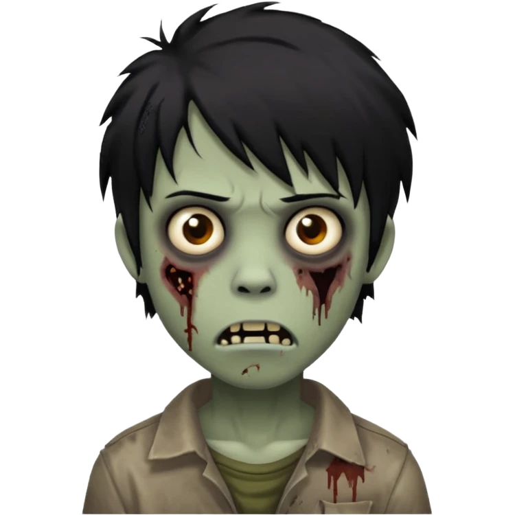 Boy, zombie, black hair, medium long, emo, shaggy, dark, spooky, creepy expression emoji emoji