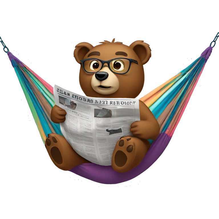 Bear relaxing on a hammock wearing glasses reading a newspaper. emoji