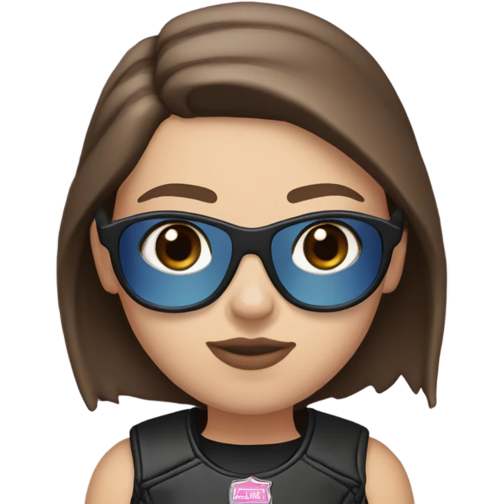 White girl with brown hair, slightly Asian looking. Riding on a blue Harley Davidson Road Glide with pink lenses glasses emoji