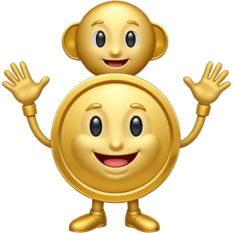 coin mascot with eyes, mouth, arms and legs emoji