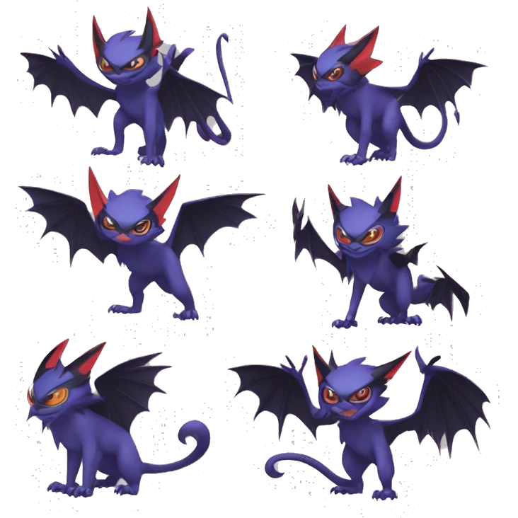 Edgy Cool Kawaii Litten-Noivern-Noibat-Absol-Pokémon Full Body emoji
