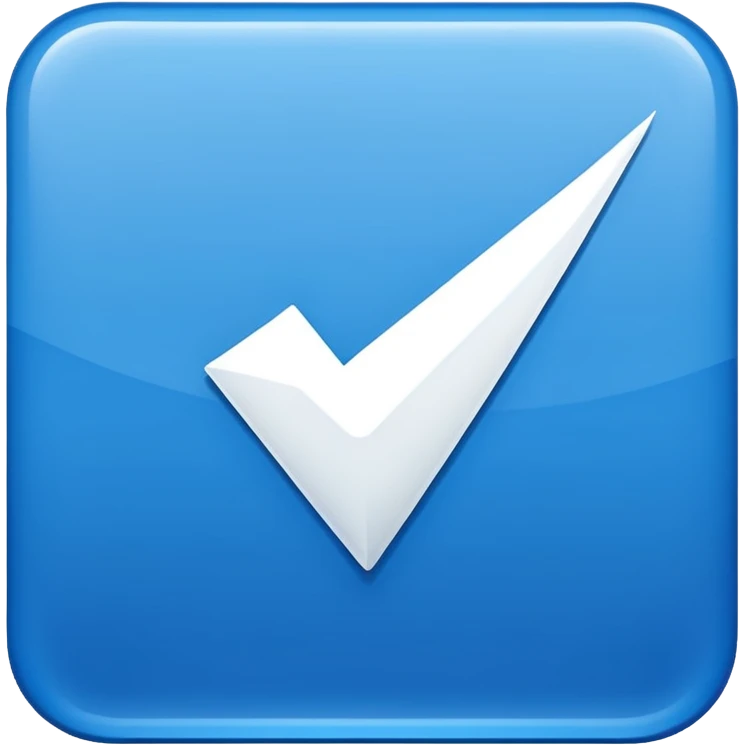 Make Make a symbol with a tilted blue colored square with a tick mark inside it in the middle. Make the edge of the square sharp. Make it normal tilt square and normal tick in the middle emoji