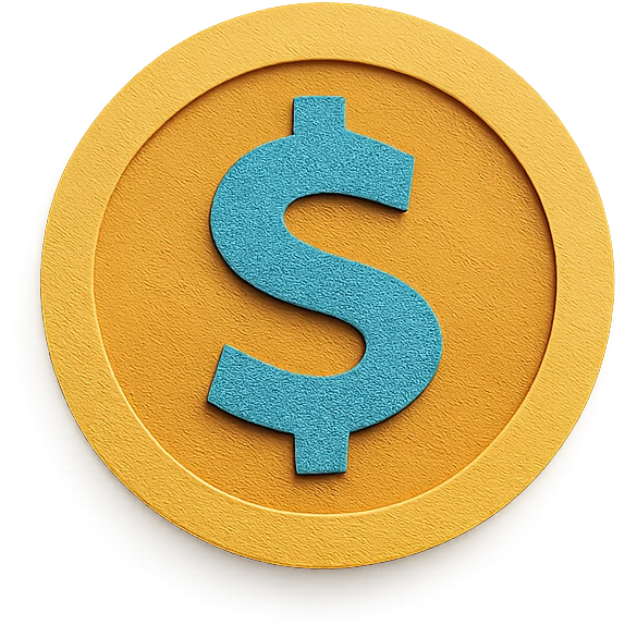 paper cutout style coin with the letter S emoji