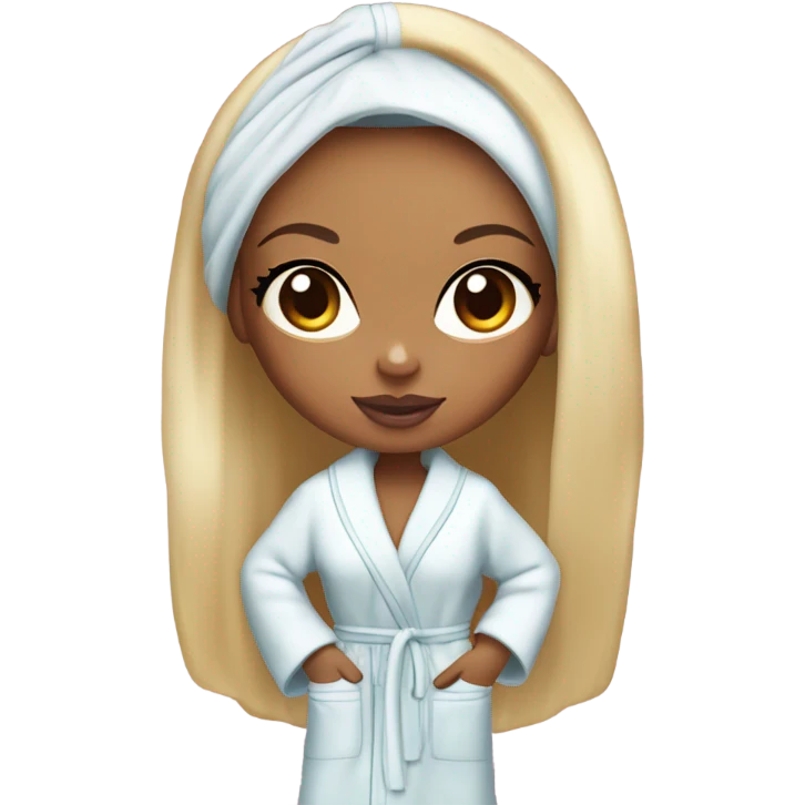 Bratz doll-style girl with a big head in a bathrobe emoji