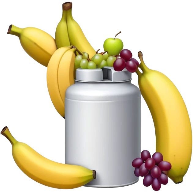 gasoline canister surrounded by a banana, an apple, and grapes, fuel can with fruits arranged around it emoji