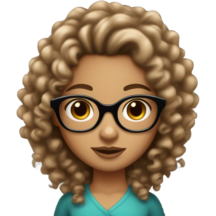 Curly brown haired girl bare volume in hair and brown eyes and leopard glasses emoji