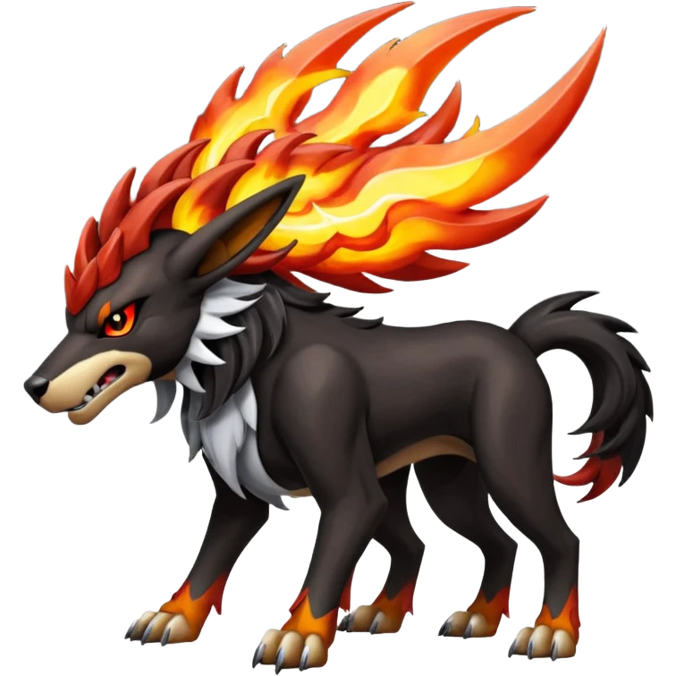 Futuristic volcanic elemental badass cool tough evil Houndoom-Entei-Houndour-Genesect-Pokémon-Fakémon-hybrid-creature emoji