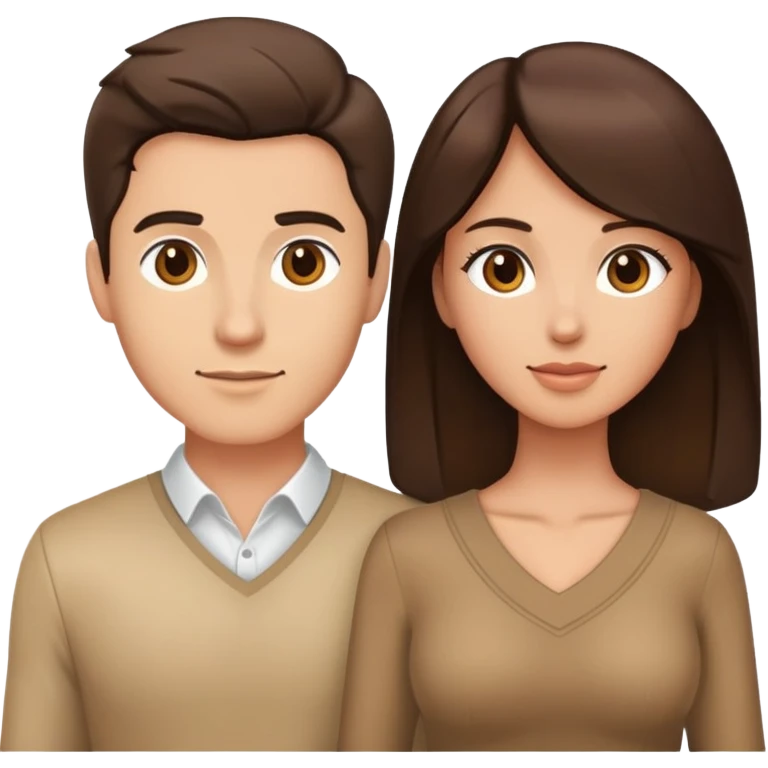 Chest upwards view of attractive brunette man and woman with light tan skin standing next to each other emoji