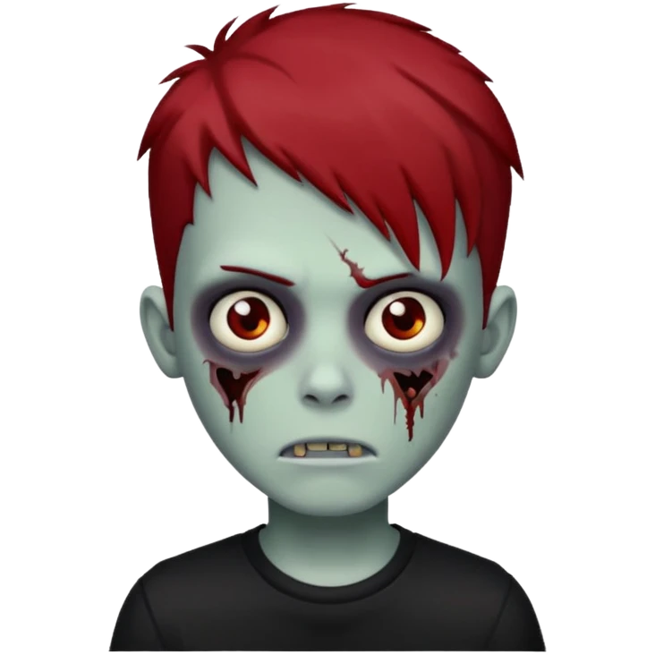 boy zombie with red and black hair  hair emo dark brown eyes and the hair With blackshirt  emoji