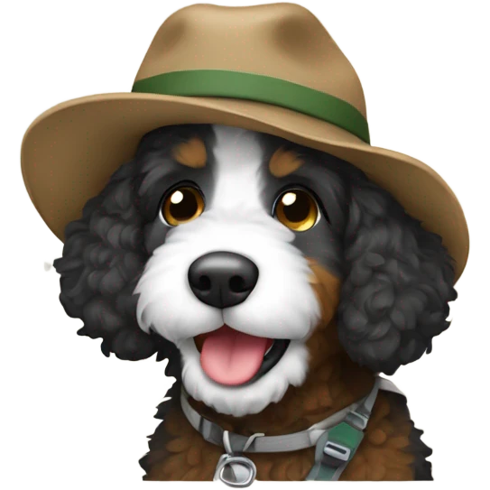 Bernedoodle dressed as hiker emoji