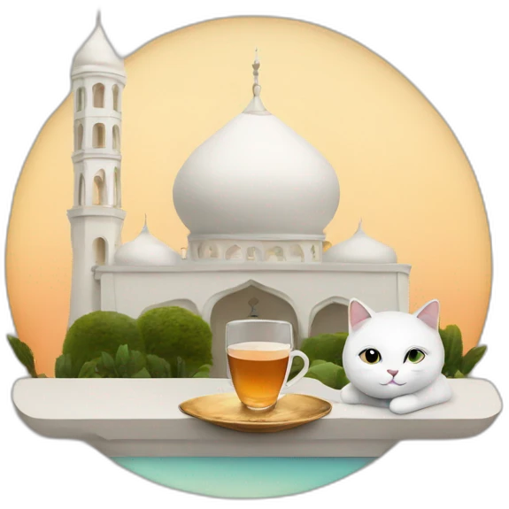 Mosque with cat and tea  emoji
