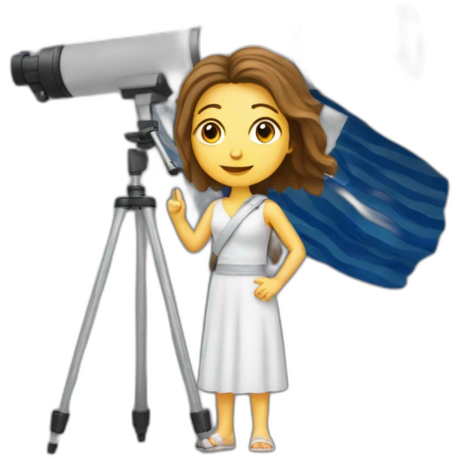 Woman with Greek flag and astronomy telescope emoji