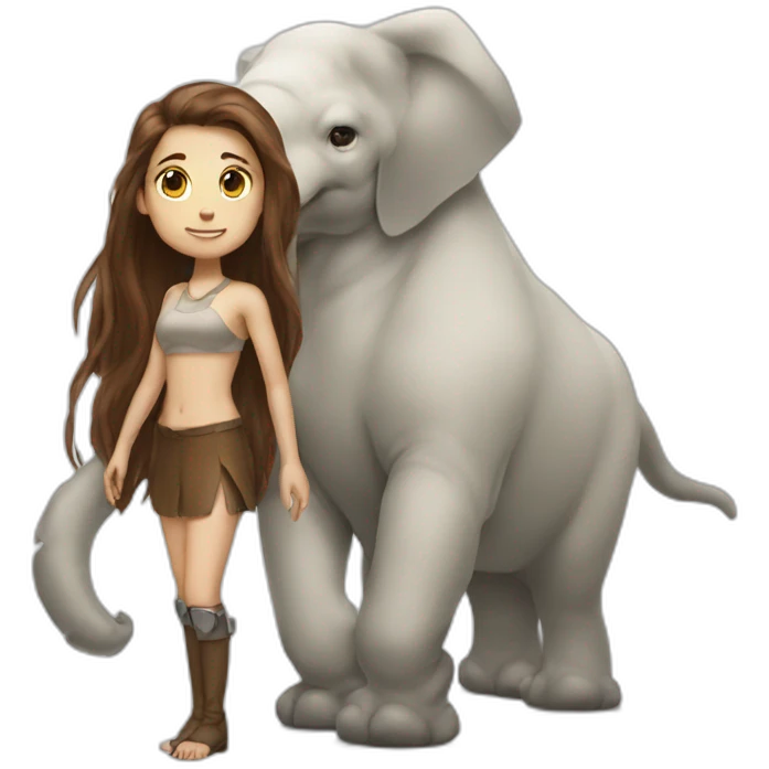 Girl with long brown hair cyborg and mamouth trunk emoji