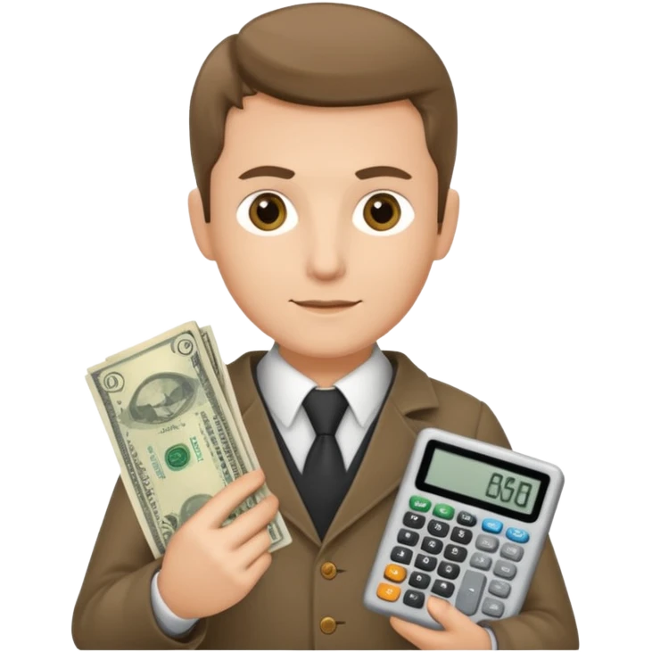 finanzwirt mit geld und taschenrechner in den händen emoji