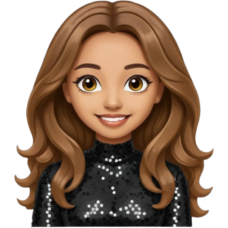 Jade Thirlwall from Little Mix with long brown hair, black sequin outfit emoji