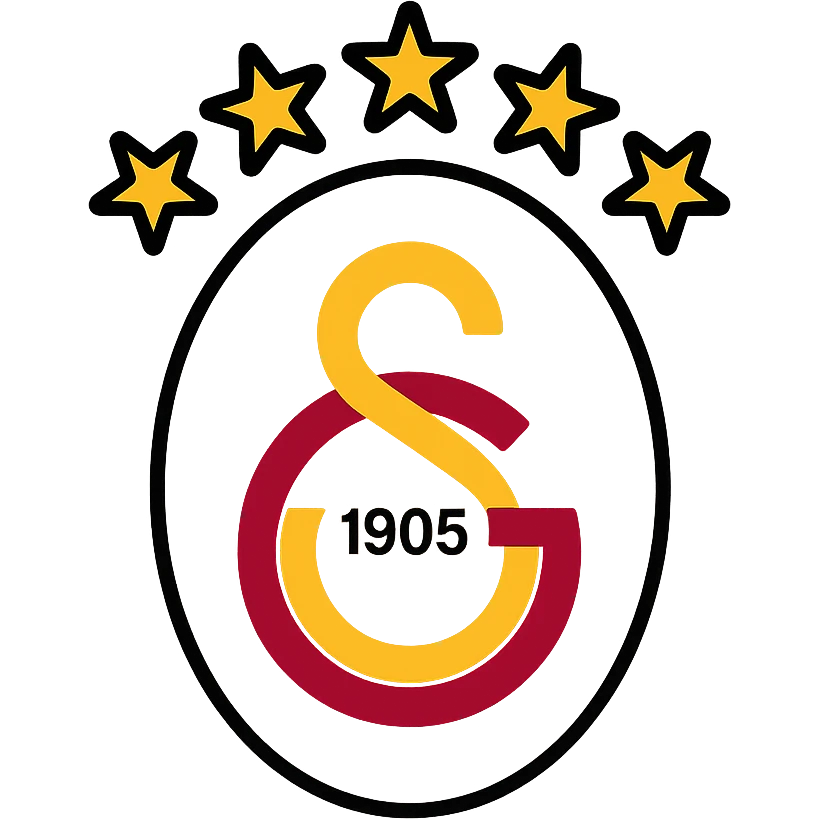 Galatasaray emblem with 5 stars on top, yellow and red tones, modern logo style, no background emoji