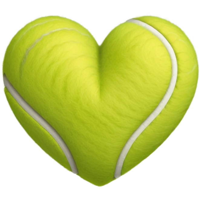 heart shape made of tennis ball material with the characteristic green fuzzy felt texture and white curved seam lines, clean polished iOS emoji style emoji