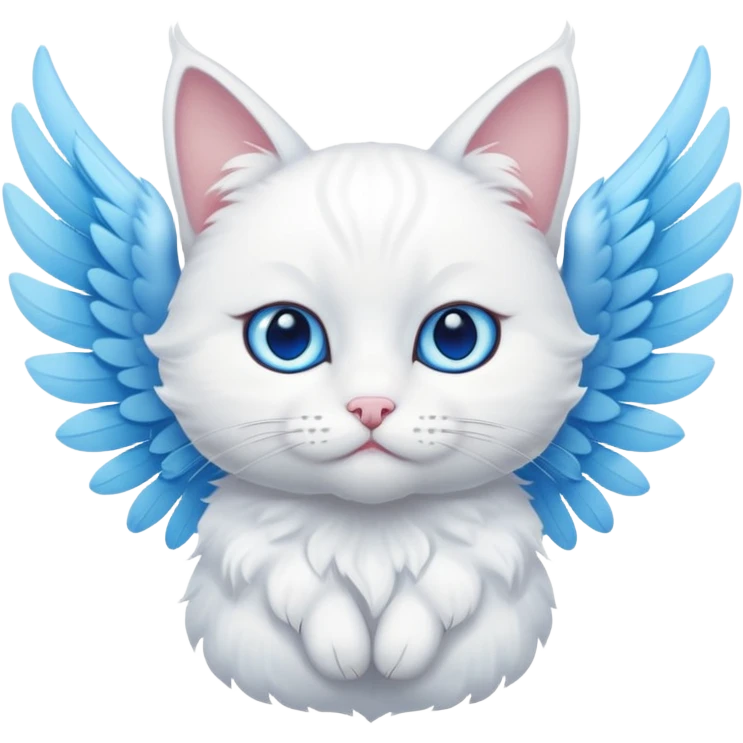 a white, little cat with blue eyes and wings emoji